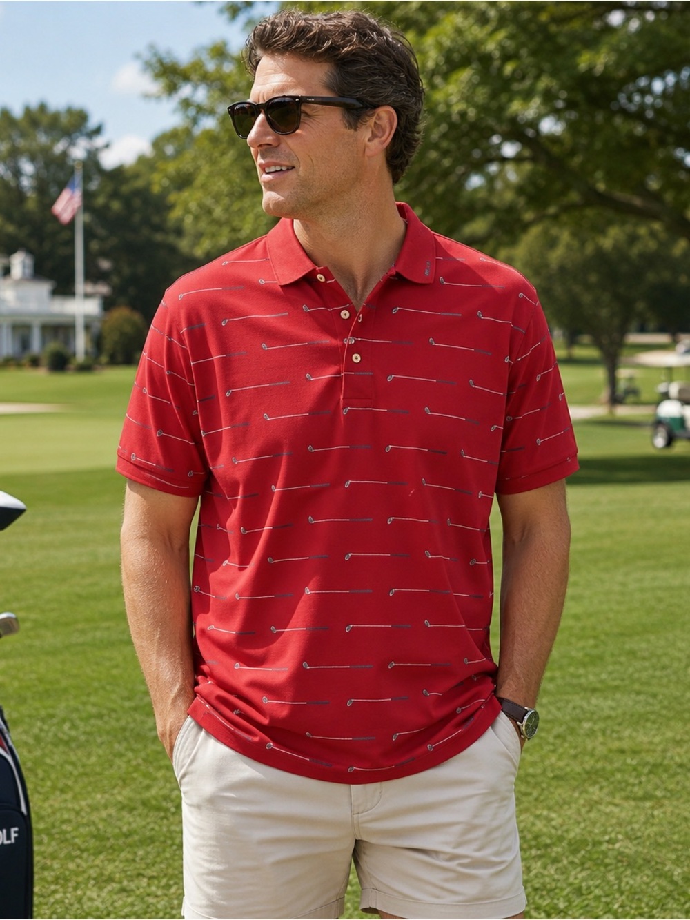 Polo Golf Ralph Lauren Red Golf Club Print Polo Shirt Men’s XL